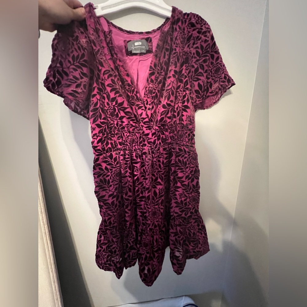 Anthropologie velvet pink mini dress